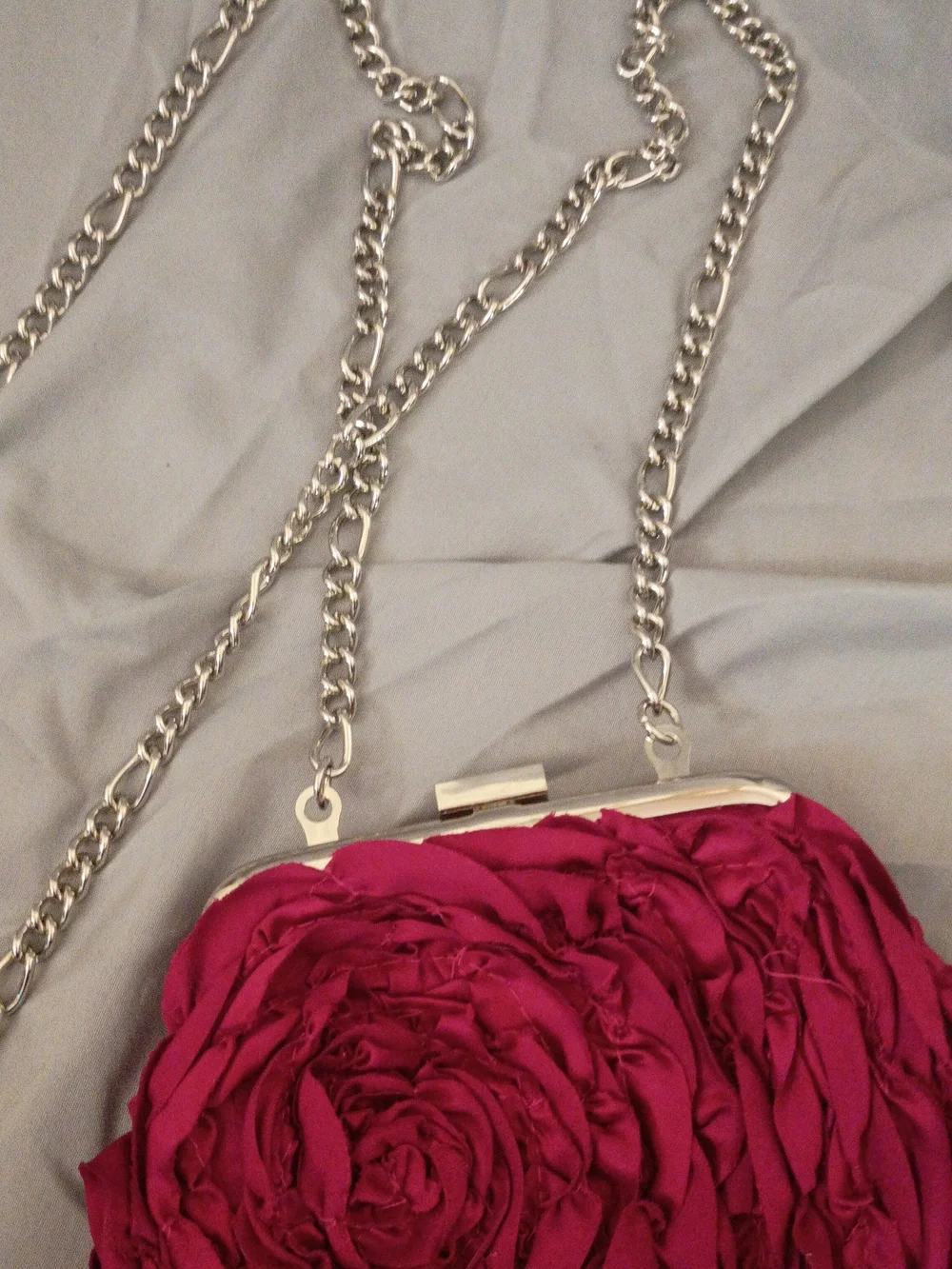 White House Black Market Fuchsia Rose-Embellished Chain Clutch - Picture 3 of 6